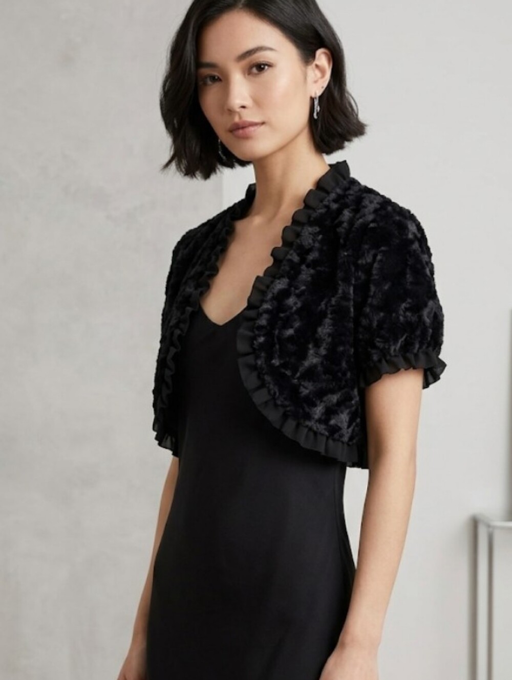 Faux-Fur with Chiffon Trim Bolero